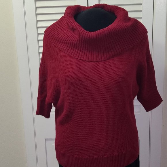 Elle Top Womans Blouse Sweater Short Sleeve XL Knitted Red - Picture 1 of 5